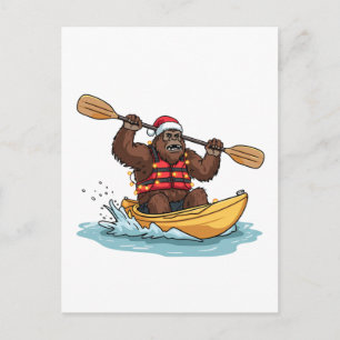 Postal Bigfoot Sasquatch en kayak de Navidad deporte acuá