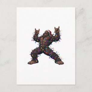 Postal Bigfoot Sasquatch Feliz Navidad Metal Rock