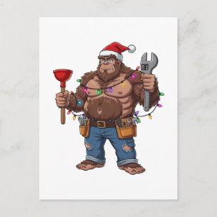 Postal Bigfoot Sasquatch Fontanero Navidad 2026 Fiesta
