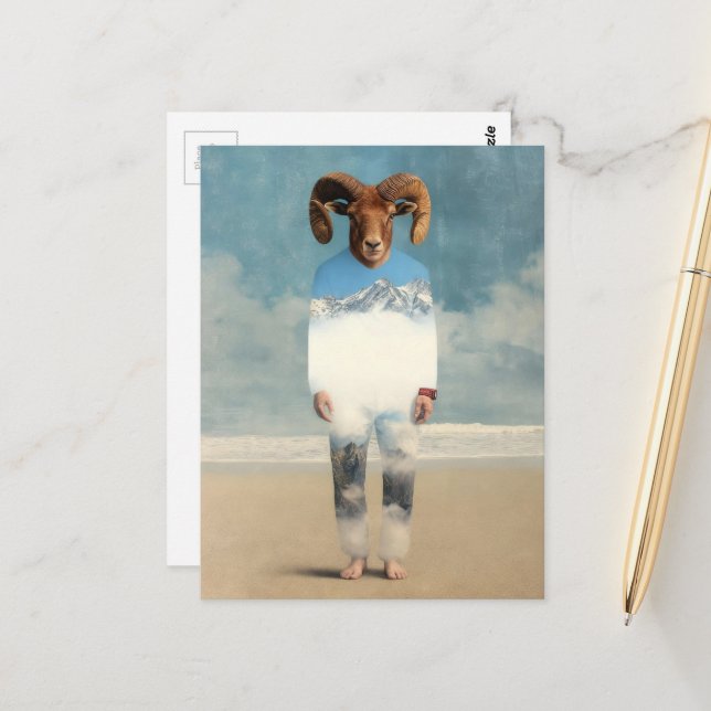 Postal Bighorn Sheep Person on the Beach (Anverso/Reverso In Situ)
