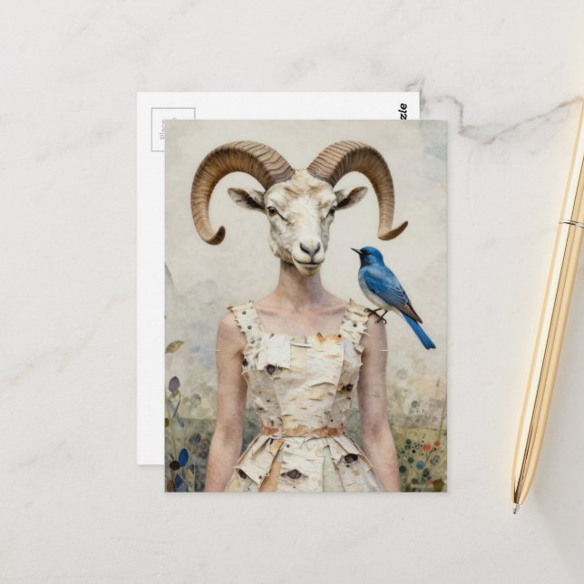 Postal Bighorn Sheep Woman in a Birch Bark Dress Fashion  (Anverso/Reverso In Situ)