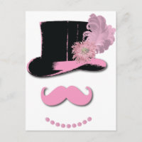 bigote rosado, sombrero de punta, plumas y flor