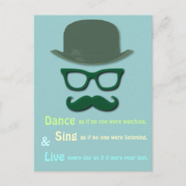 Postal bigote verde, gafas y gorra derby