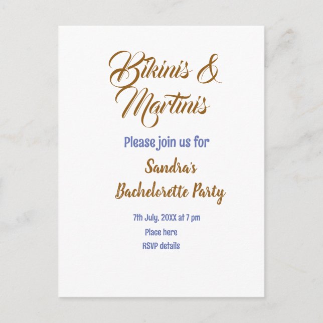 Postal bikinis y martinis nombre de despedida de soltera  (Anverso)