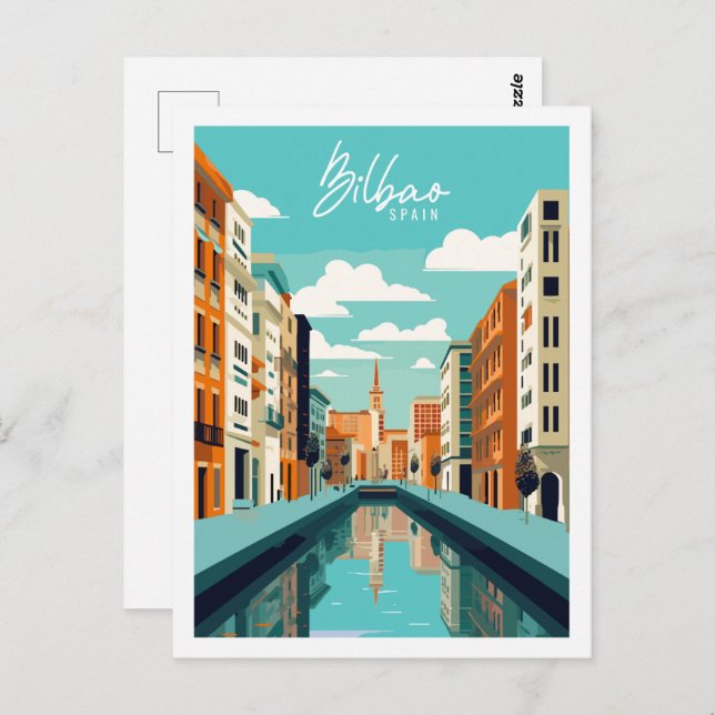 Postal Bilbao España lugar de viaje vintage ilustracion (Anverso / Reverso)