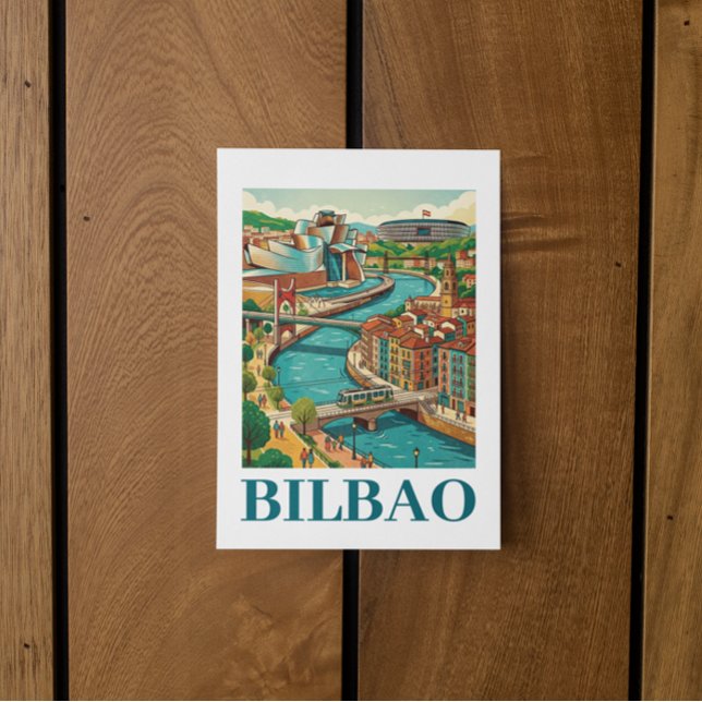 Postal Bilbao España Viajes - Arquitectura Colorida (Bilbao Spain Travel - Colorful Architecture Postcard)