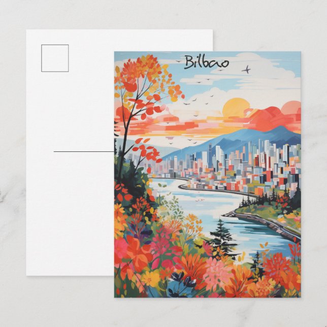Postal Bilbao Spain Travel City Painting Aesthetic (Anverso / Reverso)