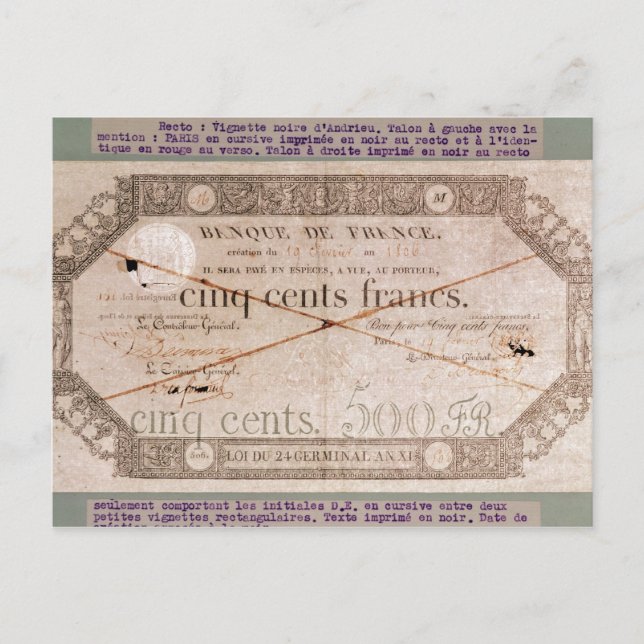 Postal Billete de 500 francos de la 24ª terminal (Anverso)