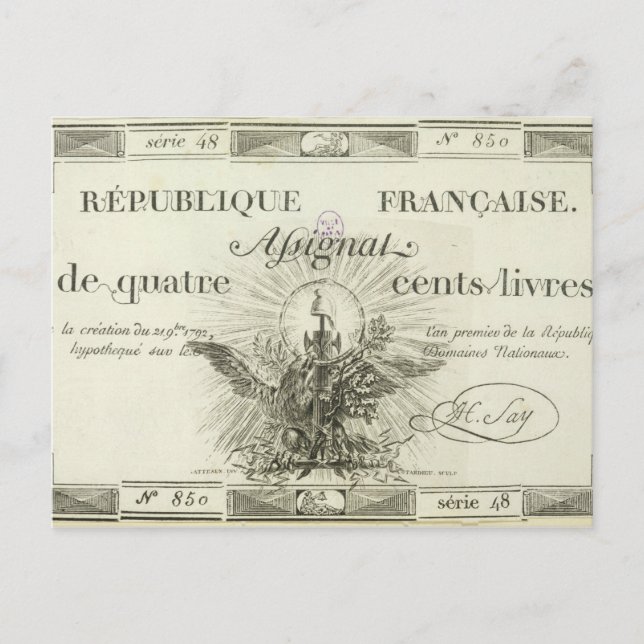 Postal Billete de cuatrocientos livres, 21 de septiembre  (Anverso)