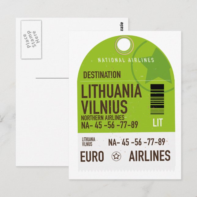 Postal billete de viaje en avión de Lituania Vilnius (Anverso / Reverso)