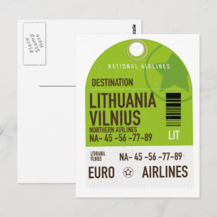 Postal billete de viaje en avión de Lituania Vilnius