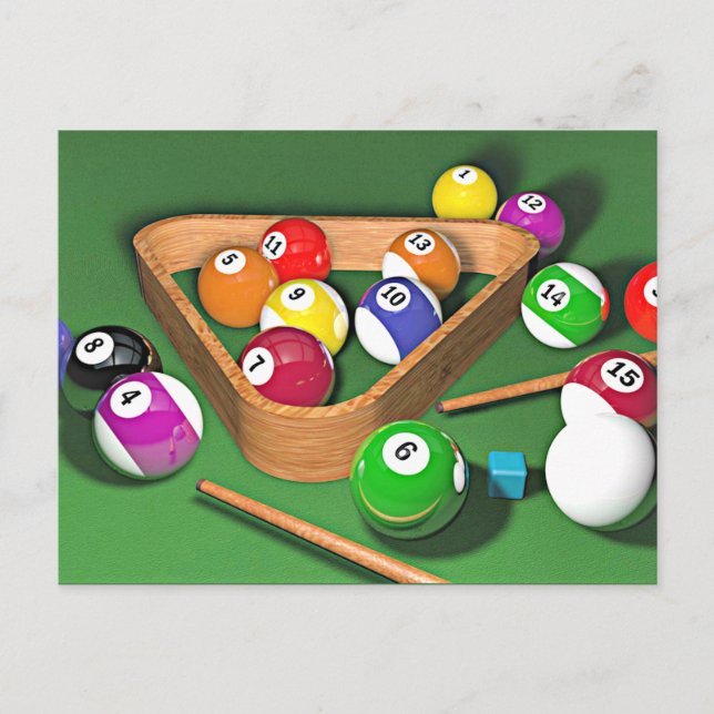 Postal Billiards, cremallera, diseño colorido, (Anverso)