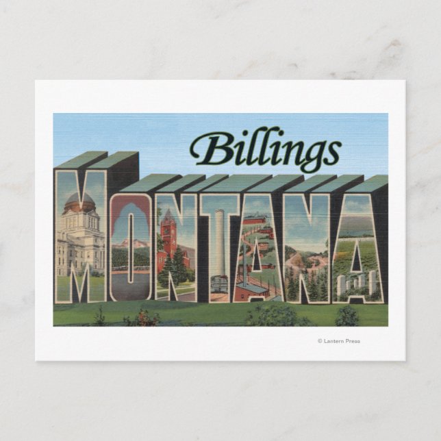 Postal Billings, Montana - Escenas de letras grandes (Anverso)
