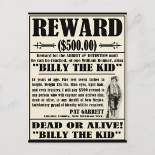 Postal Billy the Kid Wanted Poster