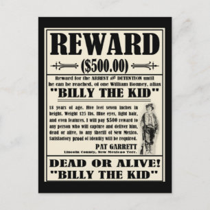 Postal Billy the Kid Wanted Poster