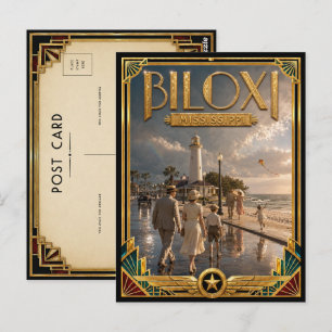 Postal Biloxi Mississippi Arte Deco Vintage Edad Dorada