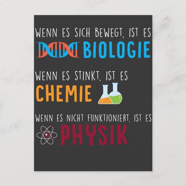 Postal Biologie Chemie Physik Wissenschaft Humor (Anverso)