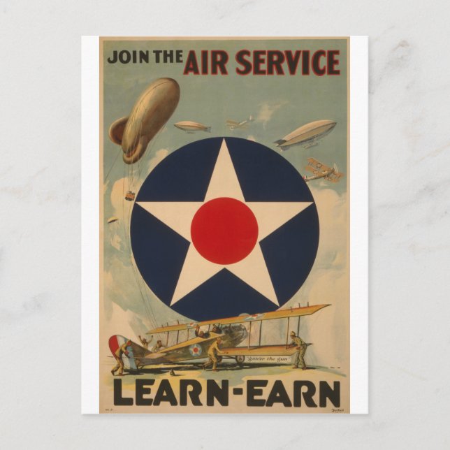 Postal Biplane Blimp Airplane Avión Vintage Art (Anverso)