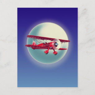 Postal Biplano rojo vintage