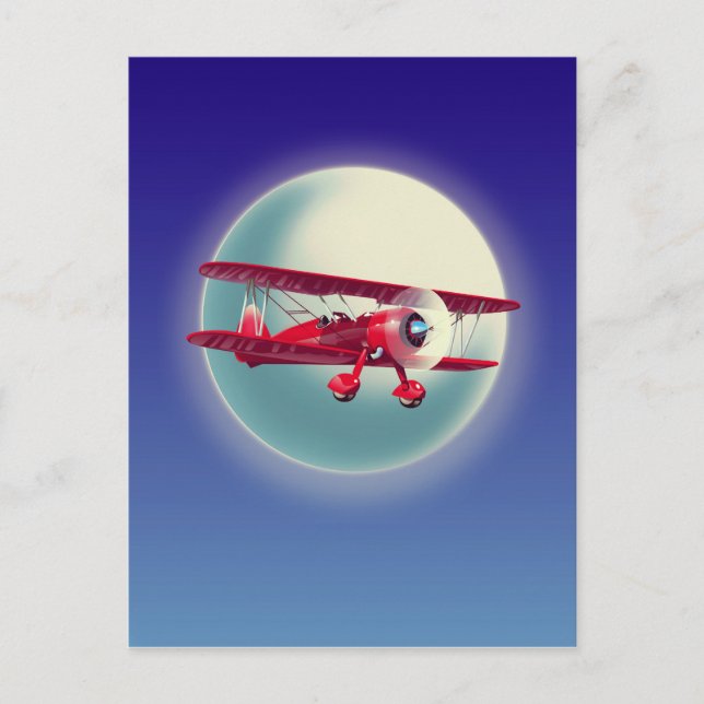 Postal Biplano rojo vintage (Anverso)