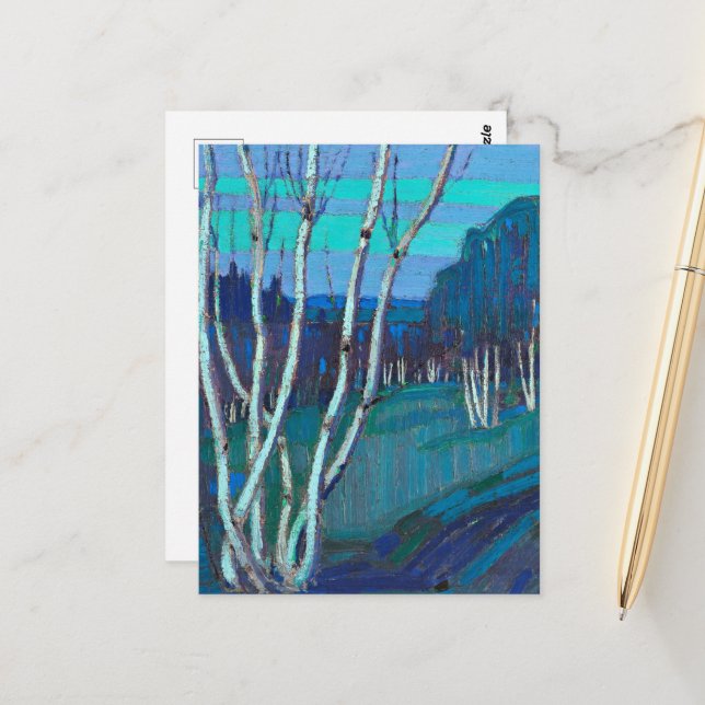 Postal Birches plateados, obra de arte popular de Tom Tho (Anverso/Reverso In Situ)