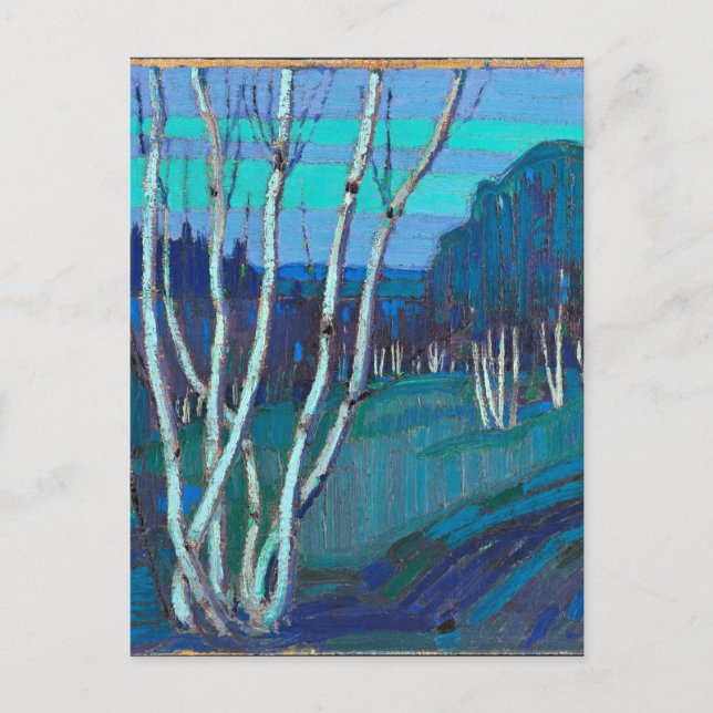 Postal Birches plateados, obra de arte popular de Tom Tho (Anverso)
