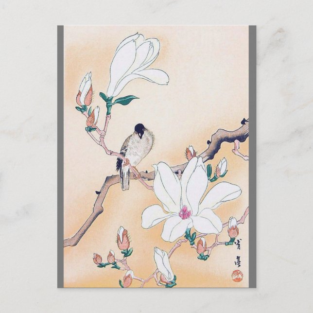 Postal Bird and Magnolia Blossom, Watanabe Seitei (Anverso)
