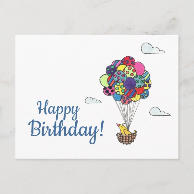 Postal Bird Balloons Happy Birday
