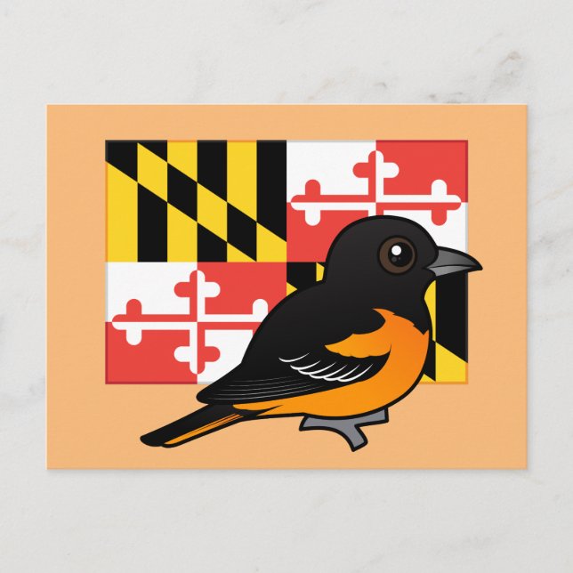Postal Birdorable estatal de Maryland: Baltimore Oriole (Anverso)