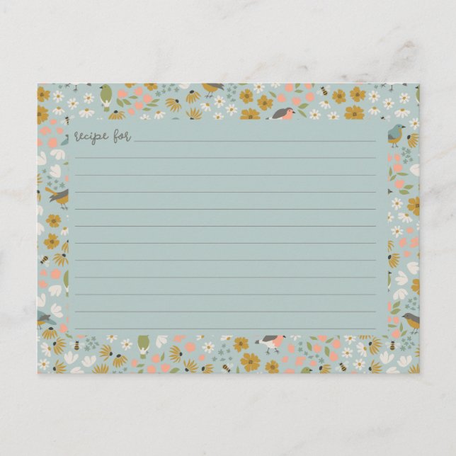 Postal Birds and Bees Floral Bridal Shower Recipe Card (Anverso)