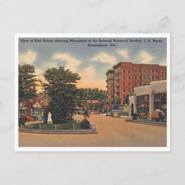 Postal Birmingham AL Five Points View 1940 (Anverso)