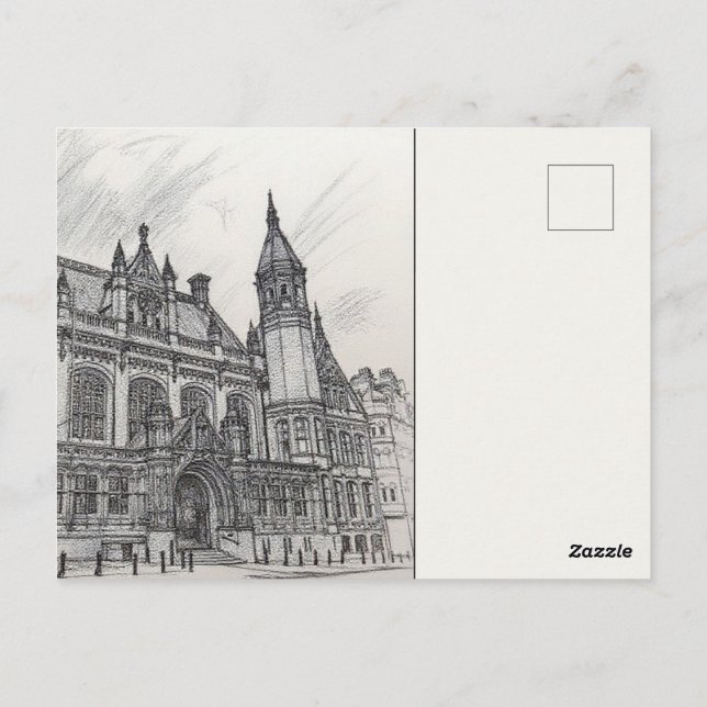 Postal Birmingham City Map Postcard Charcoal Urban Sketch (Reverso)