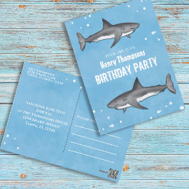 Postal Birthday Fun Simple Whimsical Sharks Blue Ocean