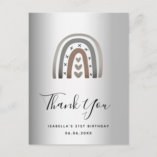 Postal Birthday rainbow silver modern thank you (Anverso)