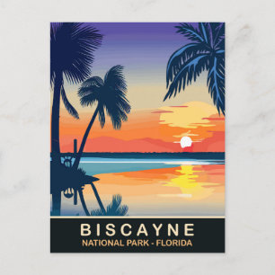 Postal Biscayne, puesta de sol de verano en Florida, Viaj