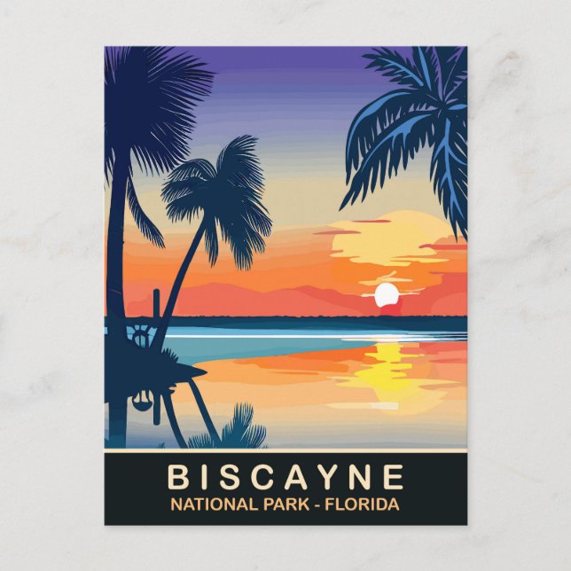 Postal Biscayne, puesta de sol de verano en Florida, Viaj (Anverso)