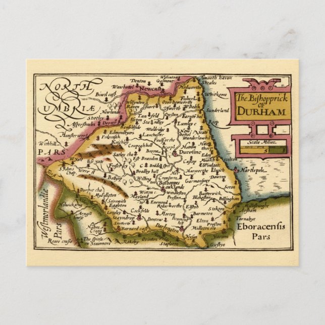 Postal Bishopprick del Mapa Antiguo del Condado de Durham (Anverso)
