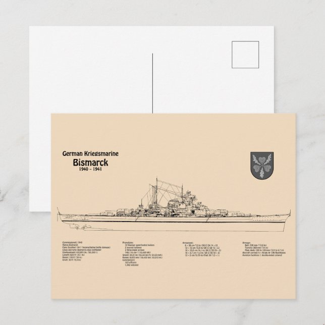 Postal Bismarck - Planes Blueprint de Battleship (Anverso / Reverso)