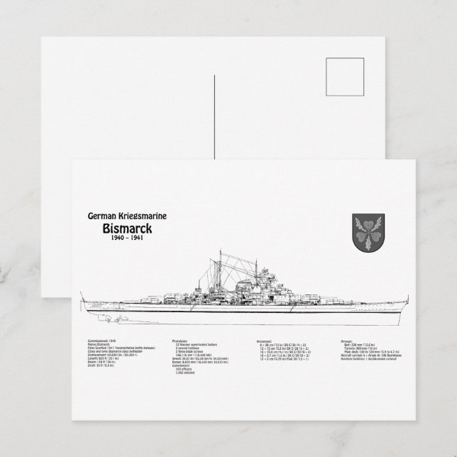 Postal Bismarck - Planes Blueprint de Battleship (Anverso / Reverso)