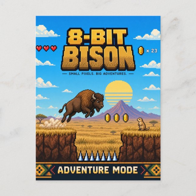 Postal Bison, Arte de Pixel Retro de 8 Bits (Anverso)