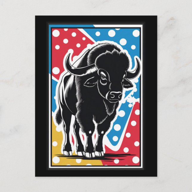 Postal Bison - Búfalo Pop Art Vintage Retro (Anverso)
