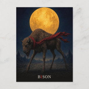 Postal Bison Bufanda Roja gótico Surrealista