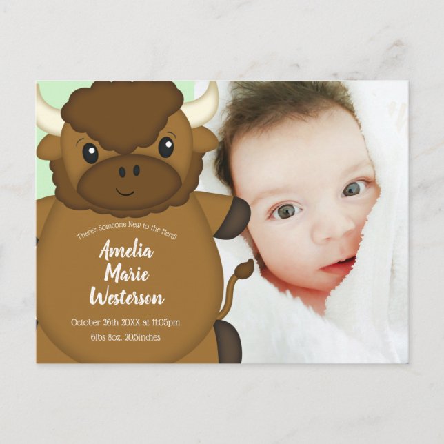 Postal Bison Buffalo Baby Shower Green (Anverso)