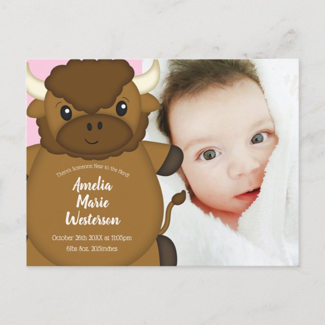 Postal Bison Buffalo Baby Shower Pink (Anverso)