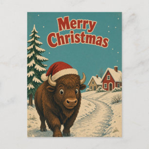 Postal Bison Camino Helado Animal Navidad