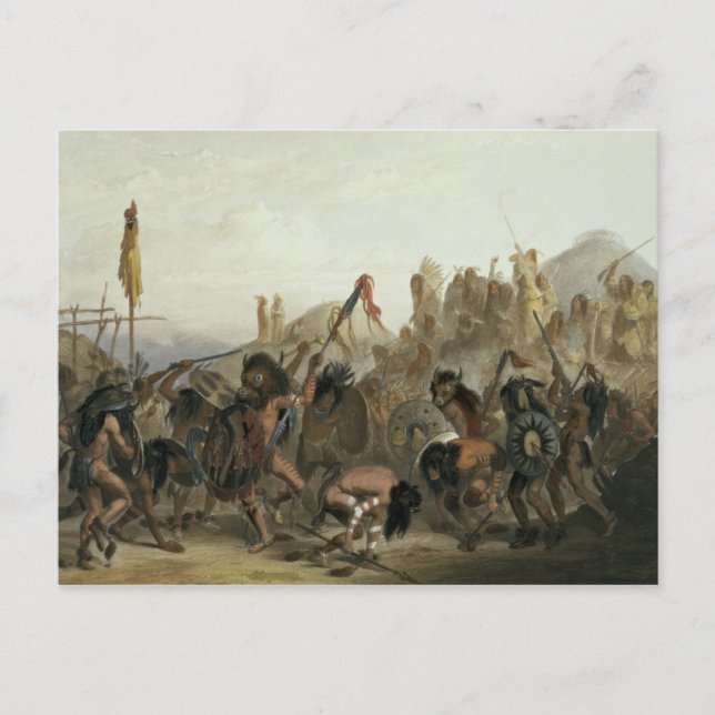 Postal Bison-Dance de los indios Mandan delante de ellos (Anverso)