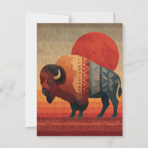 Postal Bison estilizado con patrones nativos americanos