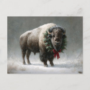 Postal Bison Festivo con Corona Navideña