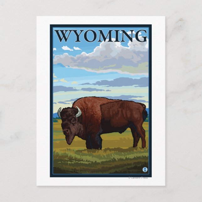 Postal Bison Scene WyomingVintage Travel Poster (Anverso)