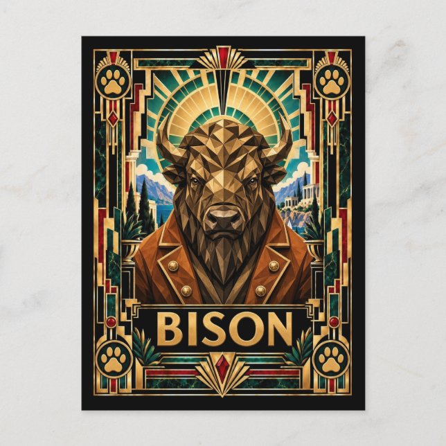 Postal Bisonte, Fauna Art Déco (Anverso)